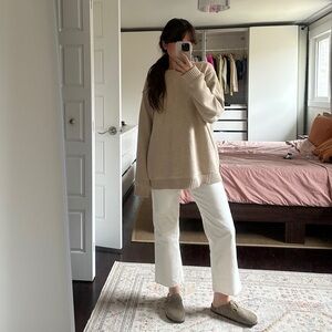 Cream colour cropped high waisted jeans